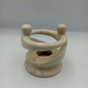 Hand-Carved Stone Tealight Candle Holder With Embracing Figures
